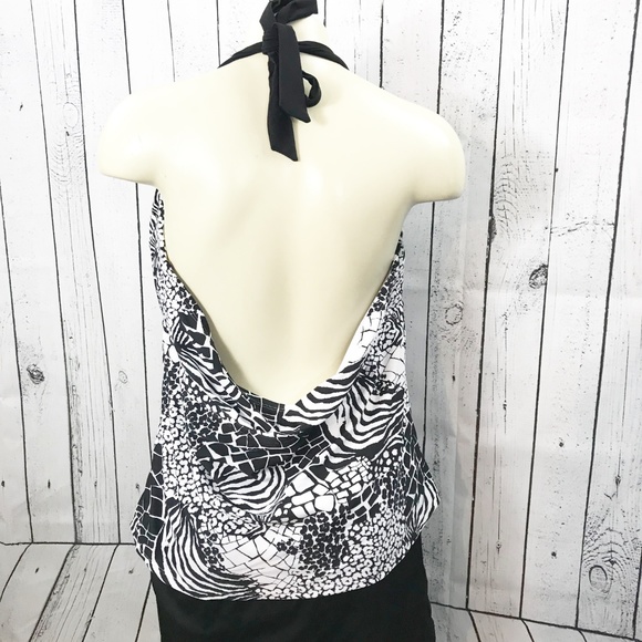 Catalina tie behind back swim top Plus 2X black and white design - Picture 2 of 6